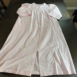 Miss Elaine Pink Embroidered Seersucker Robe with White Tassel Zipper Sz XL